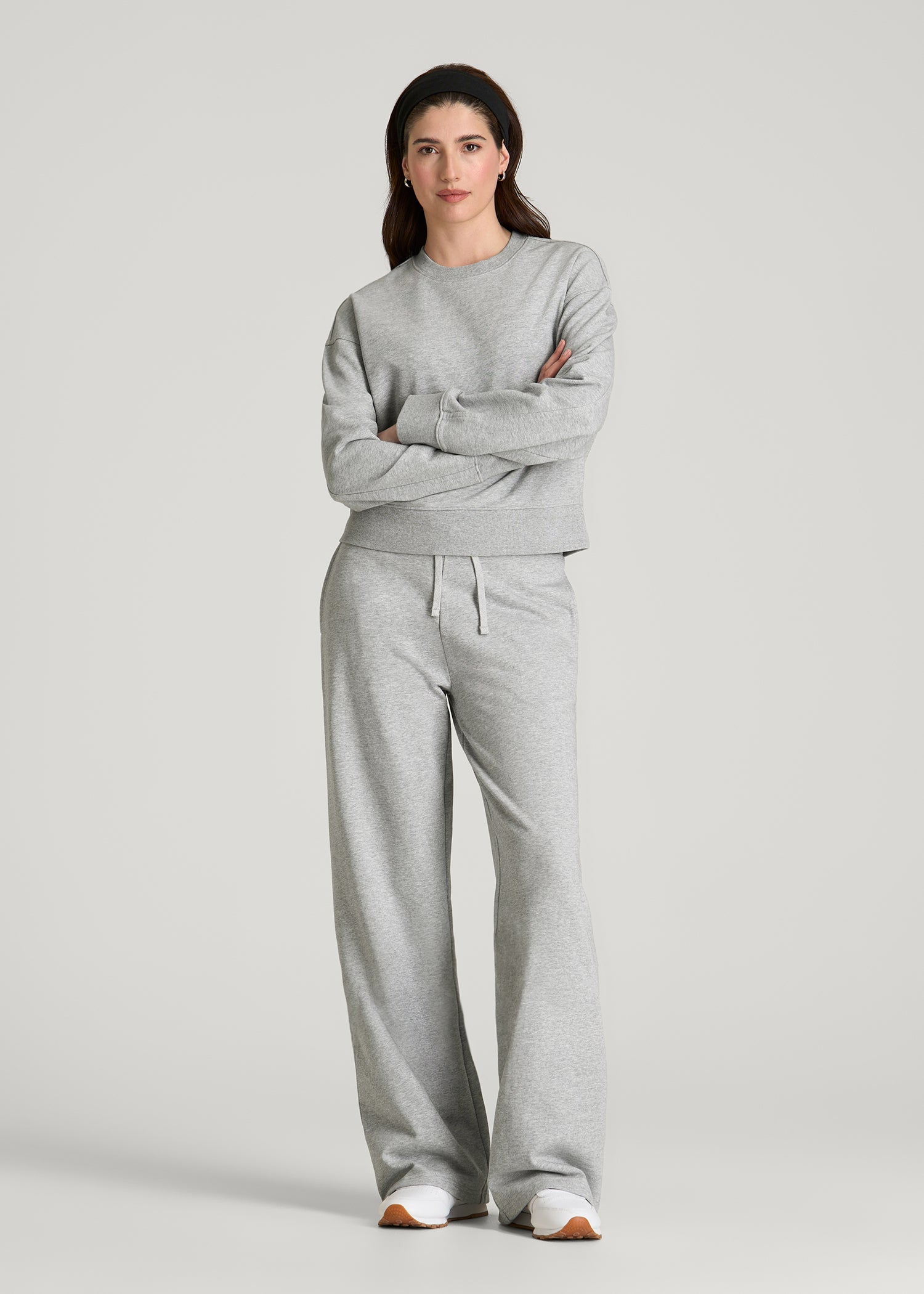 American Tall Online | Everyday Terry Cropped Crew for Tall Women in Grey Mix