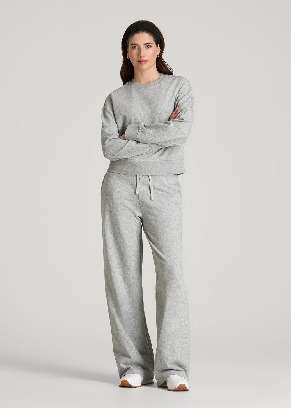 American Tall Online | Everyday Terry Cropped Crew for Tall Women in Grey Mix