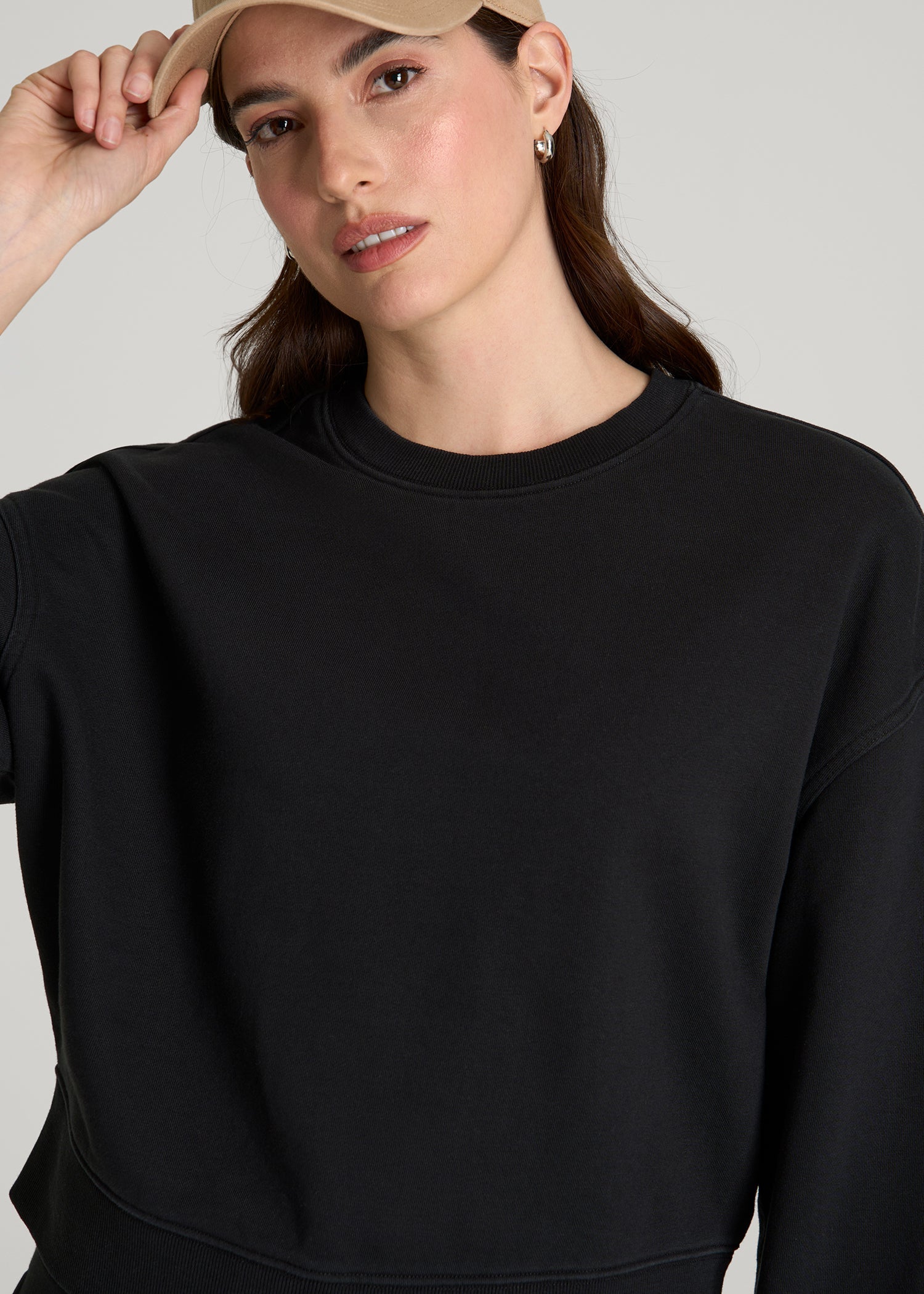 American Tall Sale | Everyday Terry Cropped Crew for Tall Women in Black