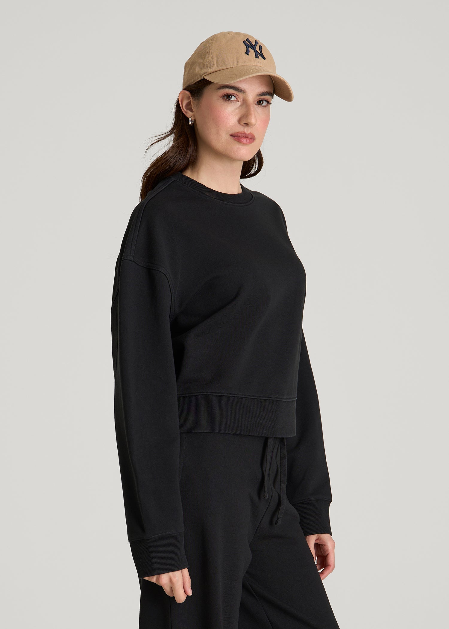 American Tall Sale | Everyday Terry Cropped Crew for Tall Women in Black