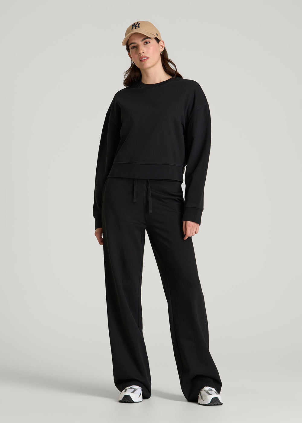 American Tall Sale | Everyday Terry Cropped Crew for Tall Women in Black