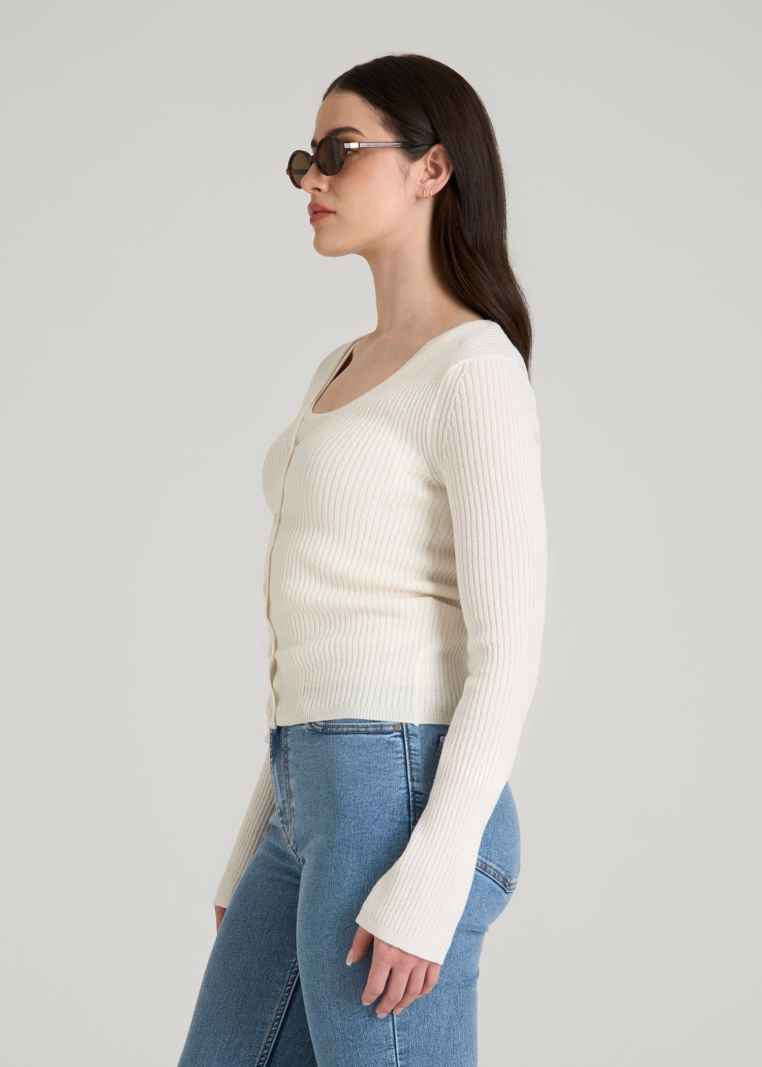 American Tall Outlet | Boucle Knit Cardigan for Tall Women in Star White
