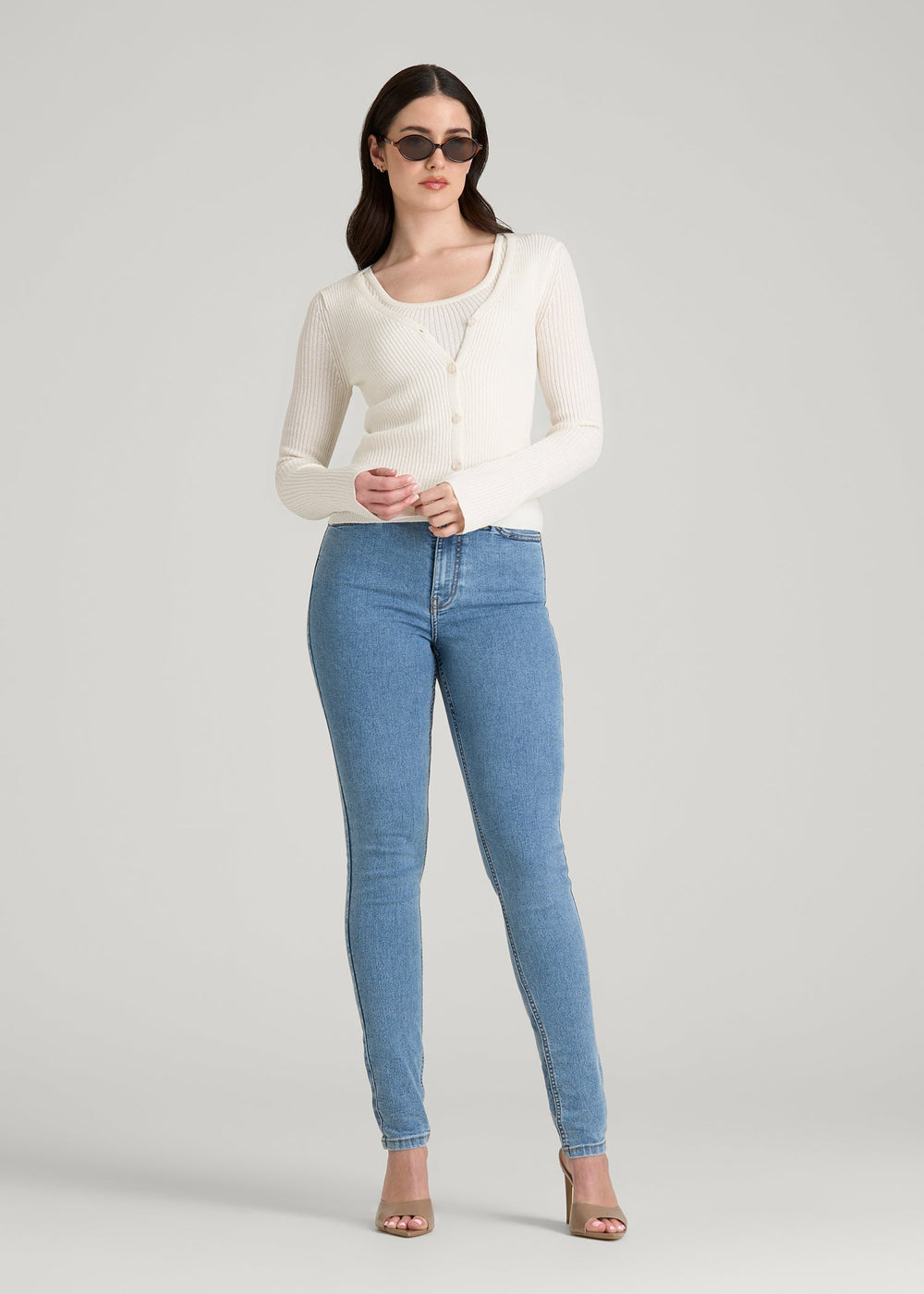American Tall Outlet | Boucle Knit Cardigan for Tall Women in Star White
