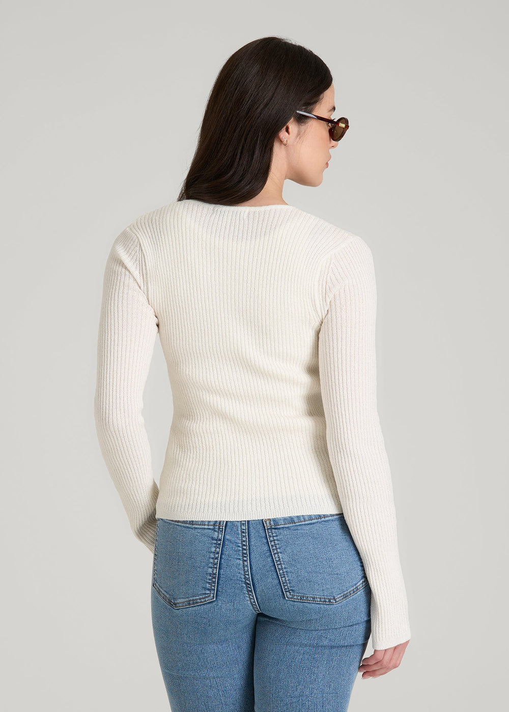 American Tall Outlet | Boucle Knit Cardigan for Tall Women in Star White