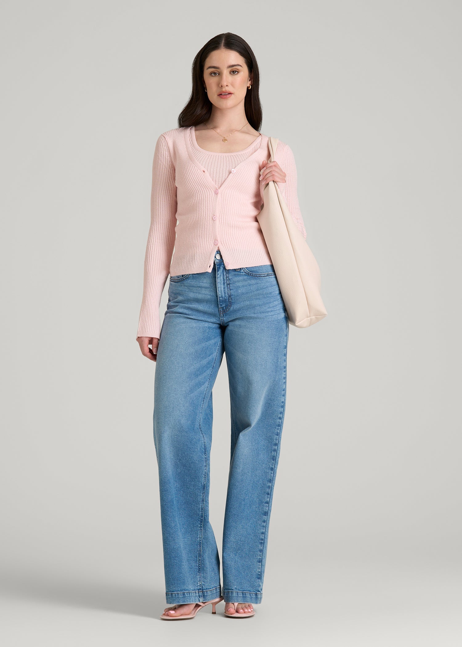 American Tall For Sale | Boucle Knit Cardigan for Tall Women in Barely Pink