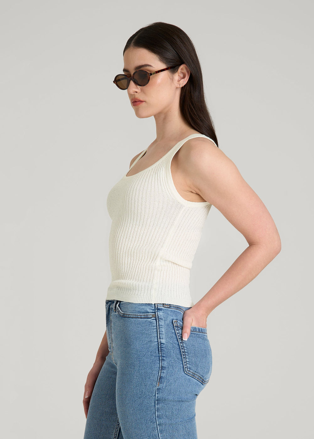 American Tall Online Shop | Boucle Knit Tank for Tall Women in Star White