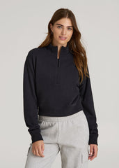American Tall Discount | Wearever 2.0 Fleece Half-Zip Cropped Sweatshirt for Tall Women in Black
