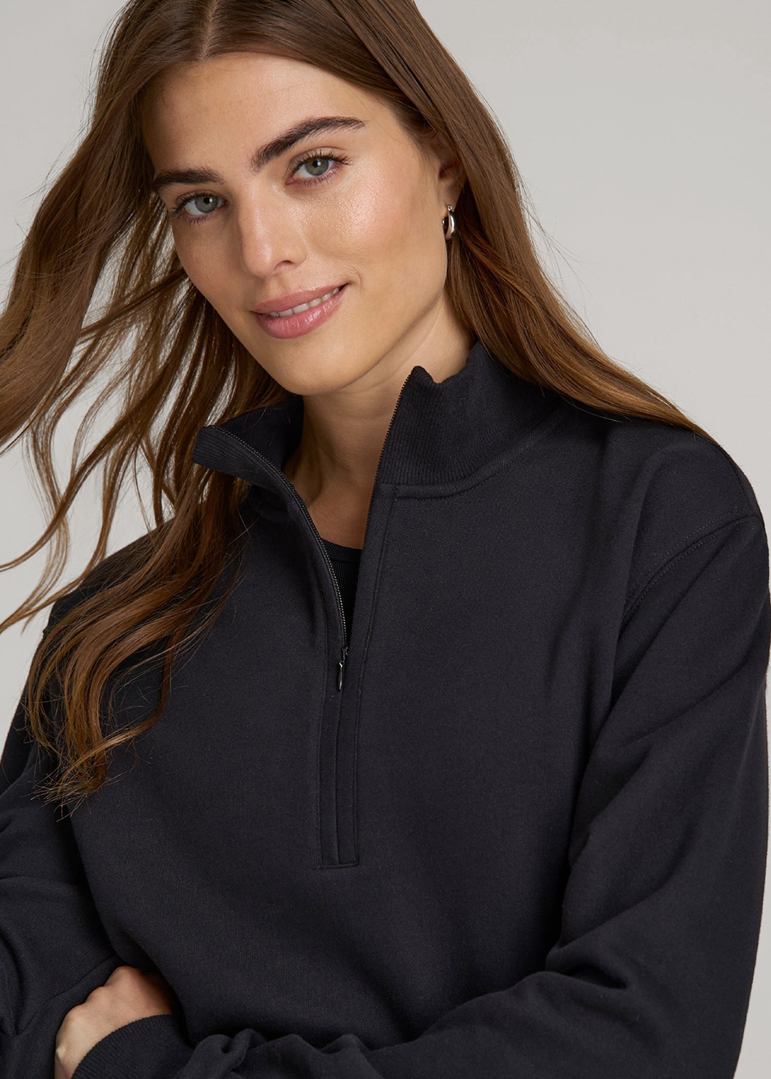 American Tall Discount | Wearever 2.0 Fleece Half-Zip Cropped Sweatshirt for Tall Women in Black