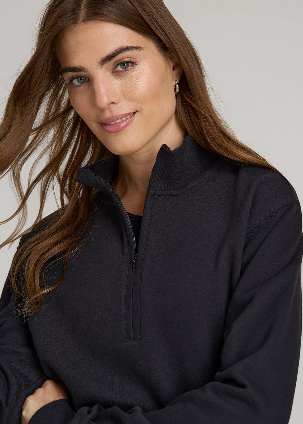 American Tall Discount | Wearever 2.0 Fleece Half-Zip Cropped Sweatshirt for Tall Women in Black