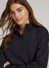 American Tall Discount | Wearever 2.0 Fleece Half-Zip Cropped Sweatshirt for Tall Women in Black
