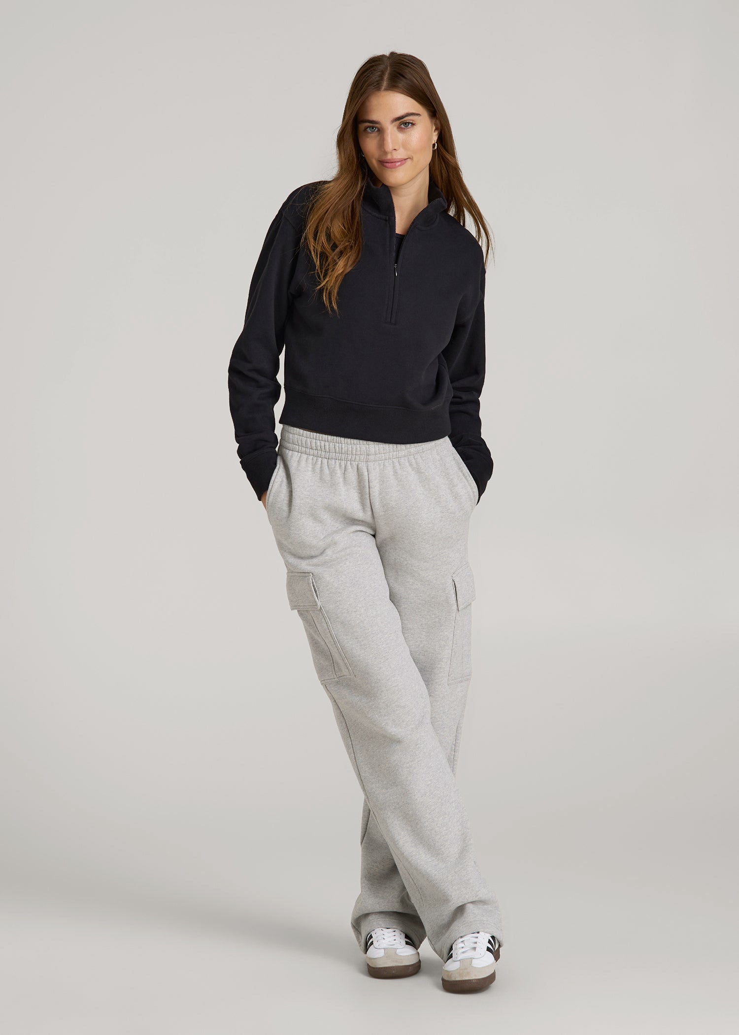 American Tall Discount | Wearever 2.0 Fleece Half-Zip Cropped Sweatshirt for Tall Women in Black