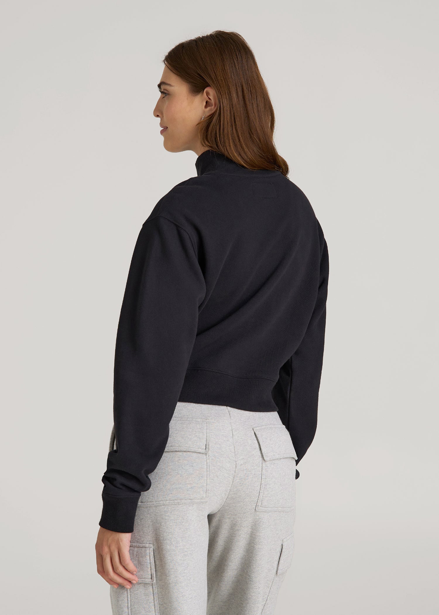 American Tall Discount | Wearever 2.0 Fleece Half-Zip Cropped Sweatshirt for Tall Women in Black