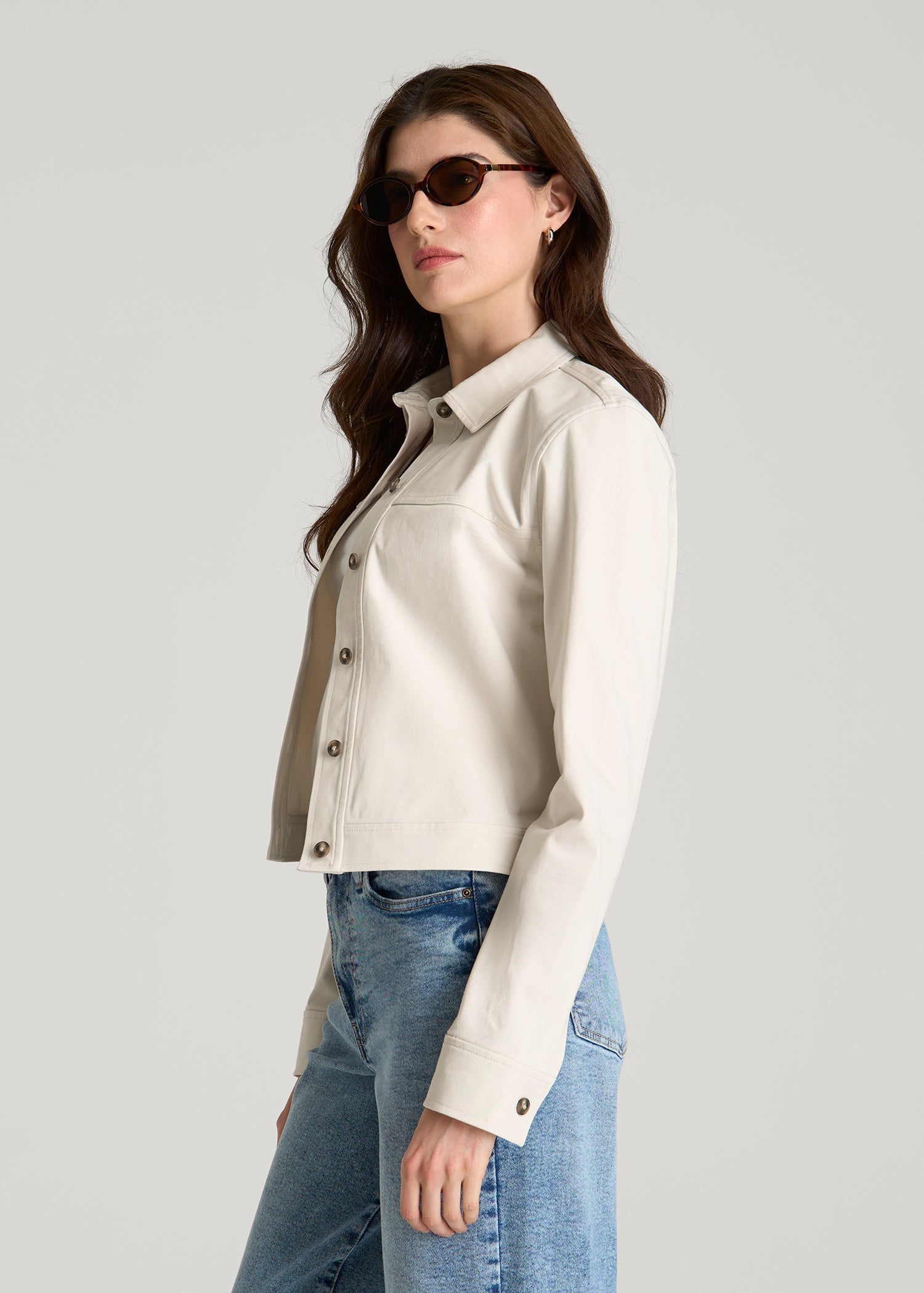 American Tall Outlet | Stretch Commuter Military Cropped Cargo Jacket for Tall Women in White Sand