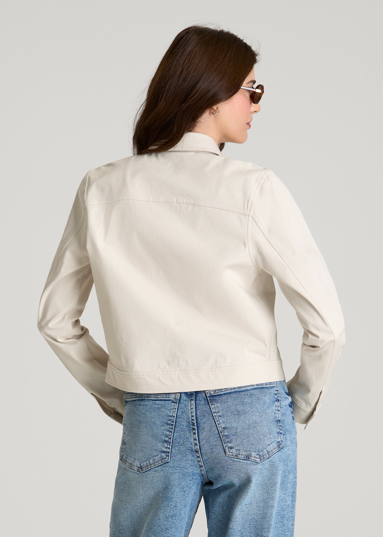 American Tall Outlet | Stretch Commuter Military Cropped Cargo Jacket for Tall Women in White Sand