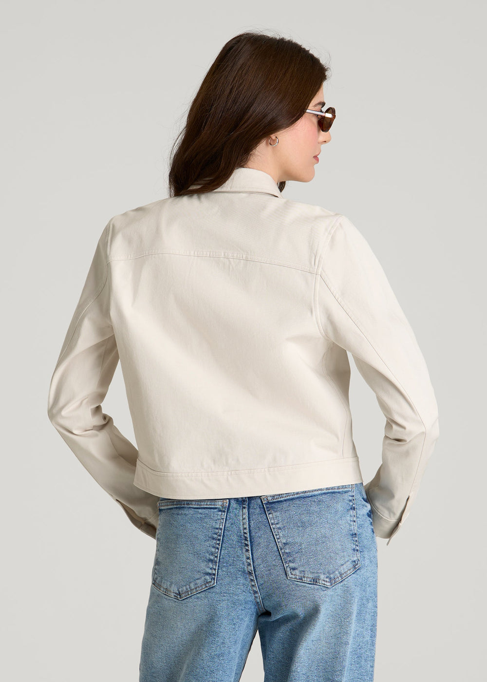 American Tall Outlet | Stretch Commuter Military Cropped Cargo Jacket for Tall Women in White Sand