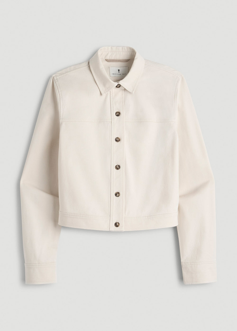 American Tall Outlet | Stretch Commuter Military Cropped Cargo Jacket for Tall Women in White Sand