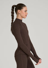 American Tall Discount | Ultra Soft Athletic Zip Up Jacket for Tall Women in Espresso Mix