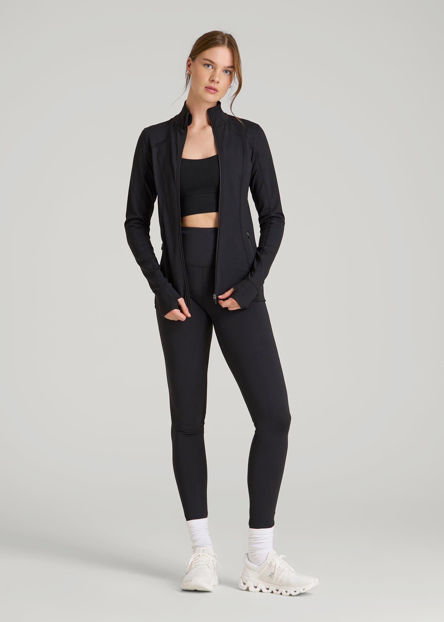 American Tall Sale | Women's Athletic Zip-Up Jacket for Tall Women in Black