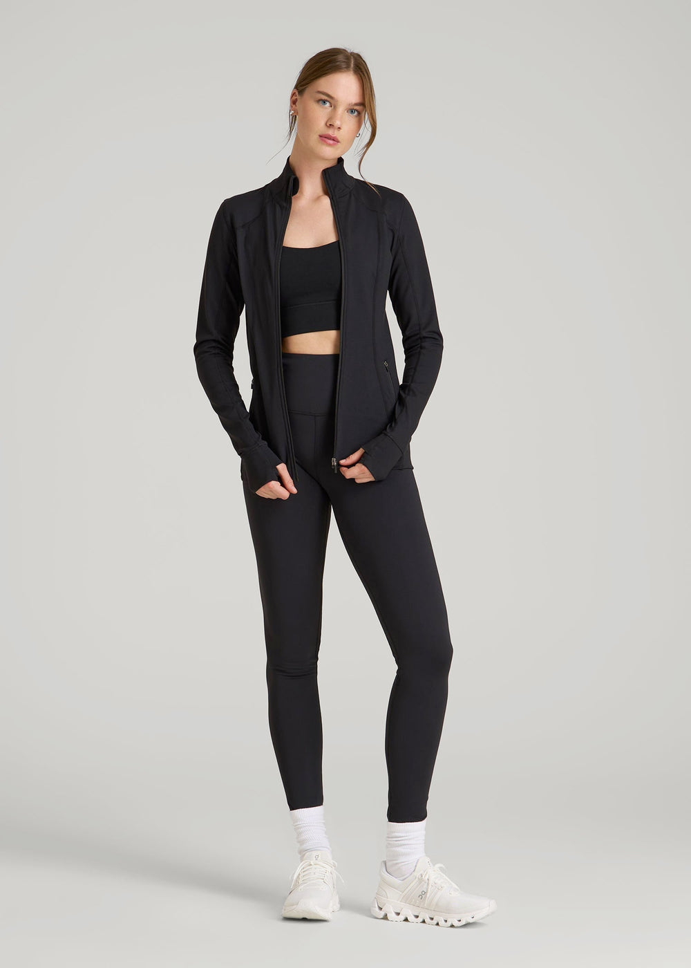 American Tall Sale | Women's Athletic Zip-Up Jacket for Tall Women in Black