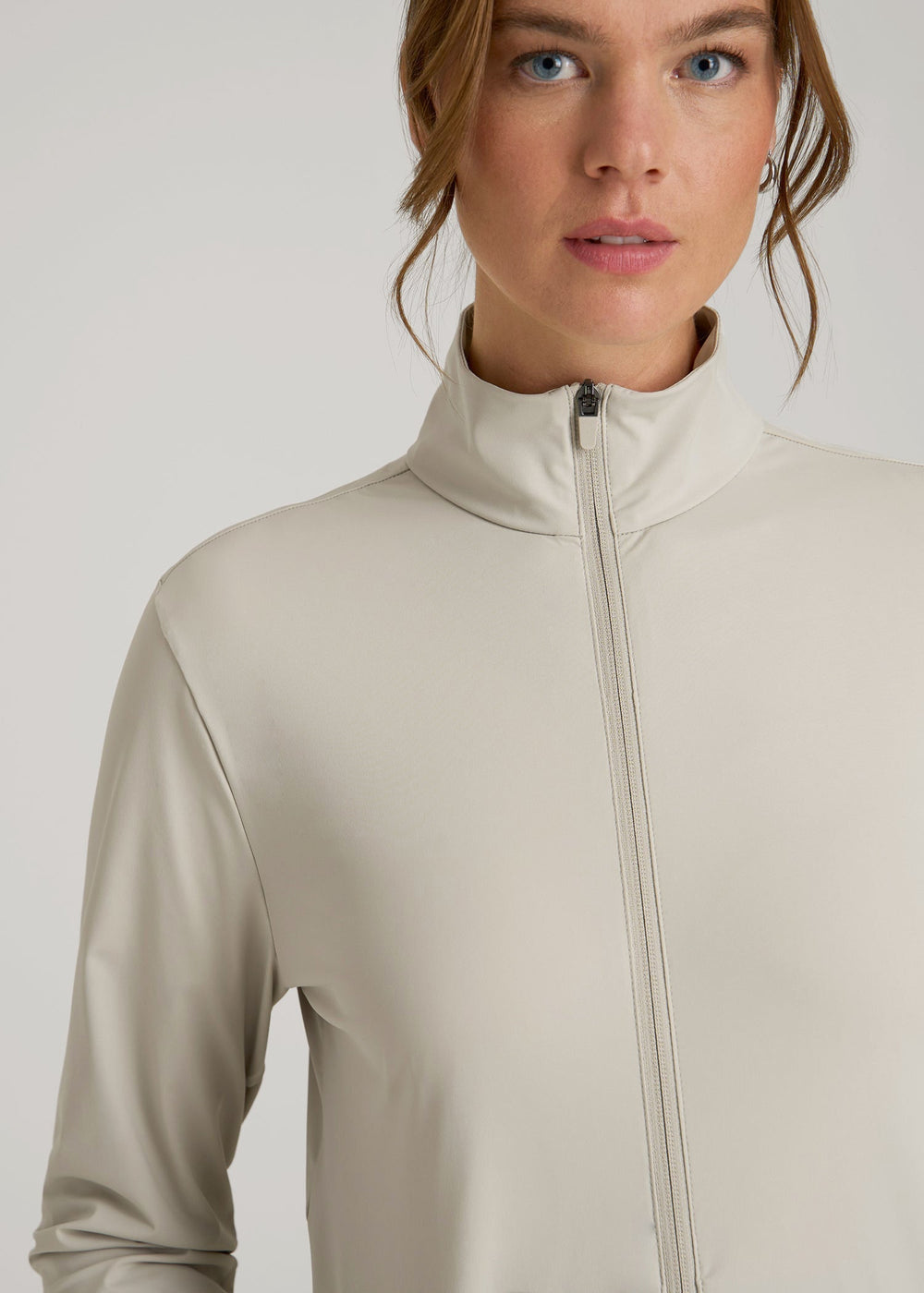 American Tall Discount | Front Zip Commuter Jacket for Tall Women in Stone