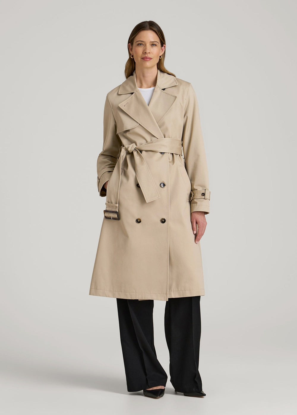 American Tall Sale | Relaxed Trench Coat for Tall Women in Light Khaki