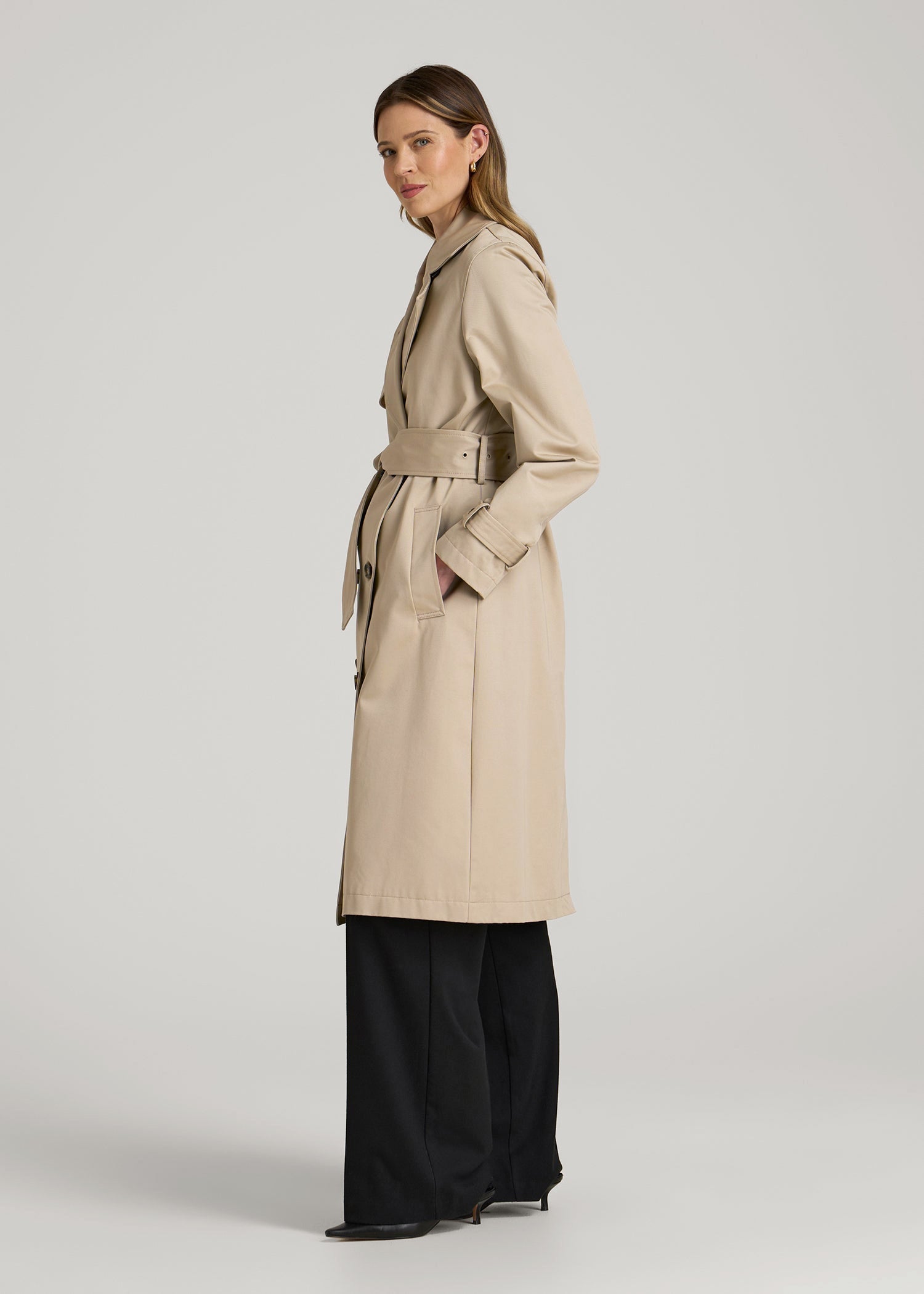 American Tall Sale | Relaxed Trench Coat for Tall Women in Light Khaki