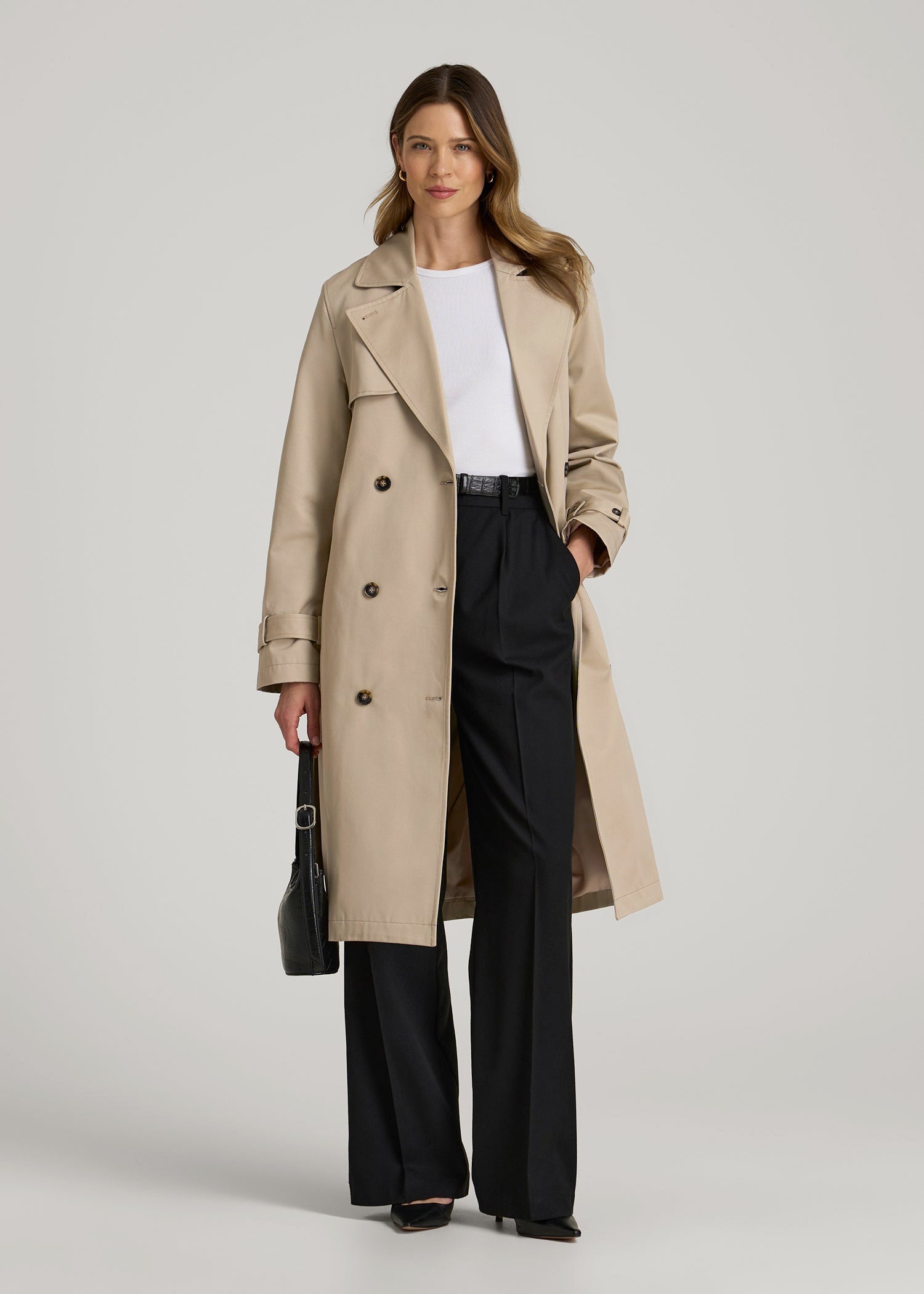 American Tall Sale | Relaxed Trench Coat for Tall Women in Light Khaki