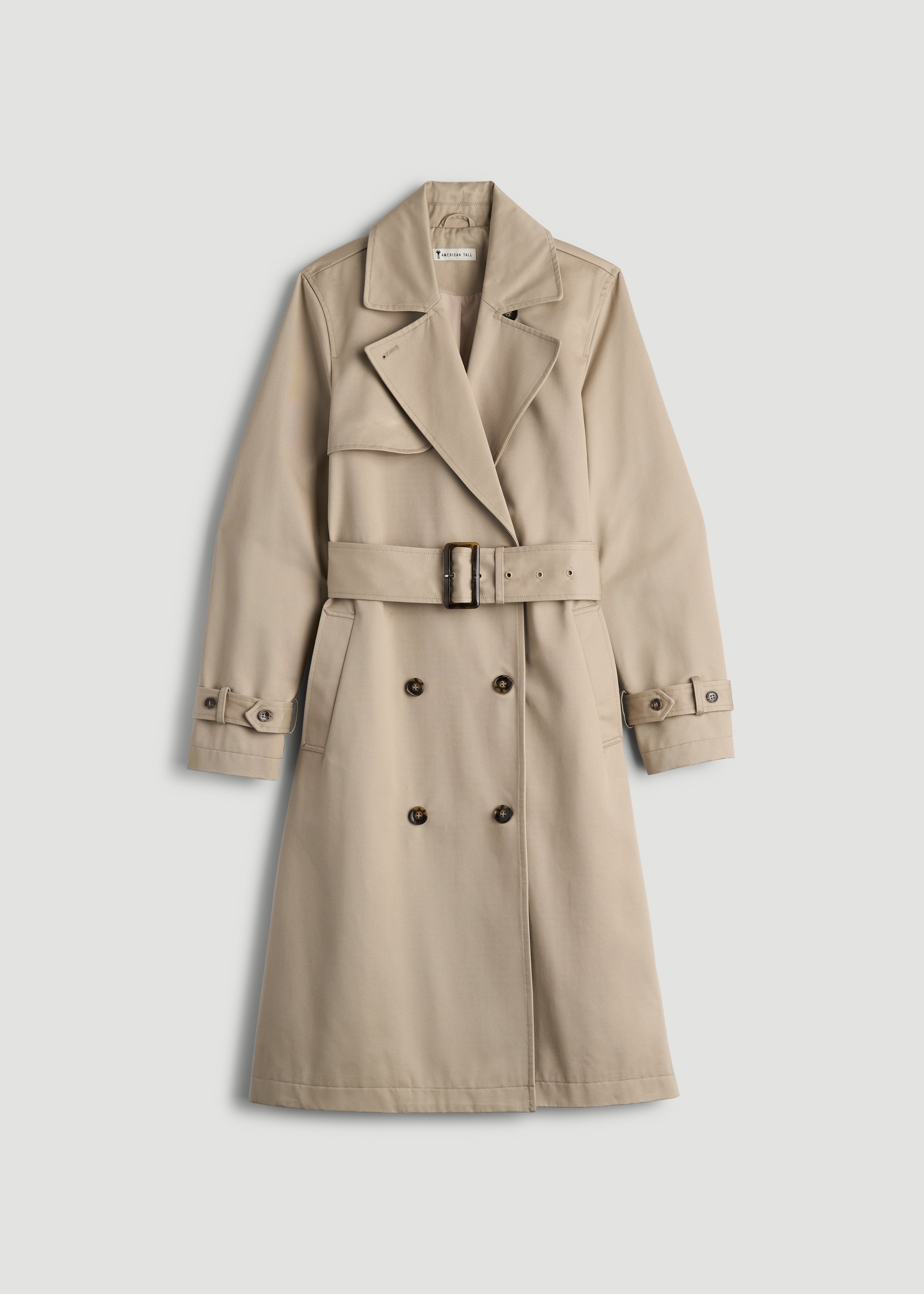 American Tall Sale | Relaxed Trench Coat for Tall Women in Light Khaki