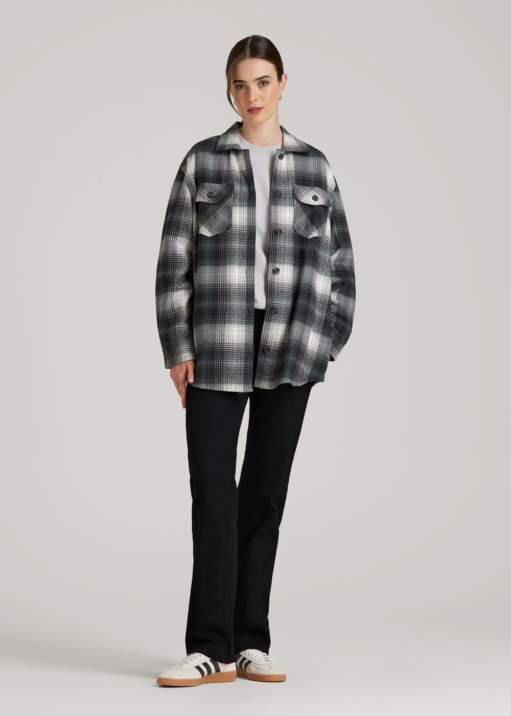 American Tall Online Shop | Flannel Shacket for Tall Women in Balsam Green Plaid