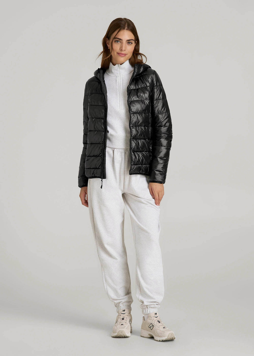 American Tall Online | Packable Short Puffer Jacket for Tall Women in Glossy Black