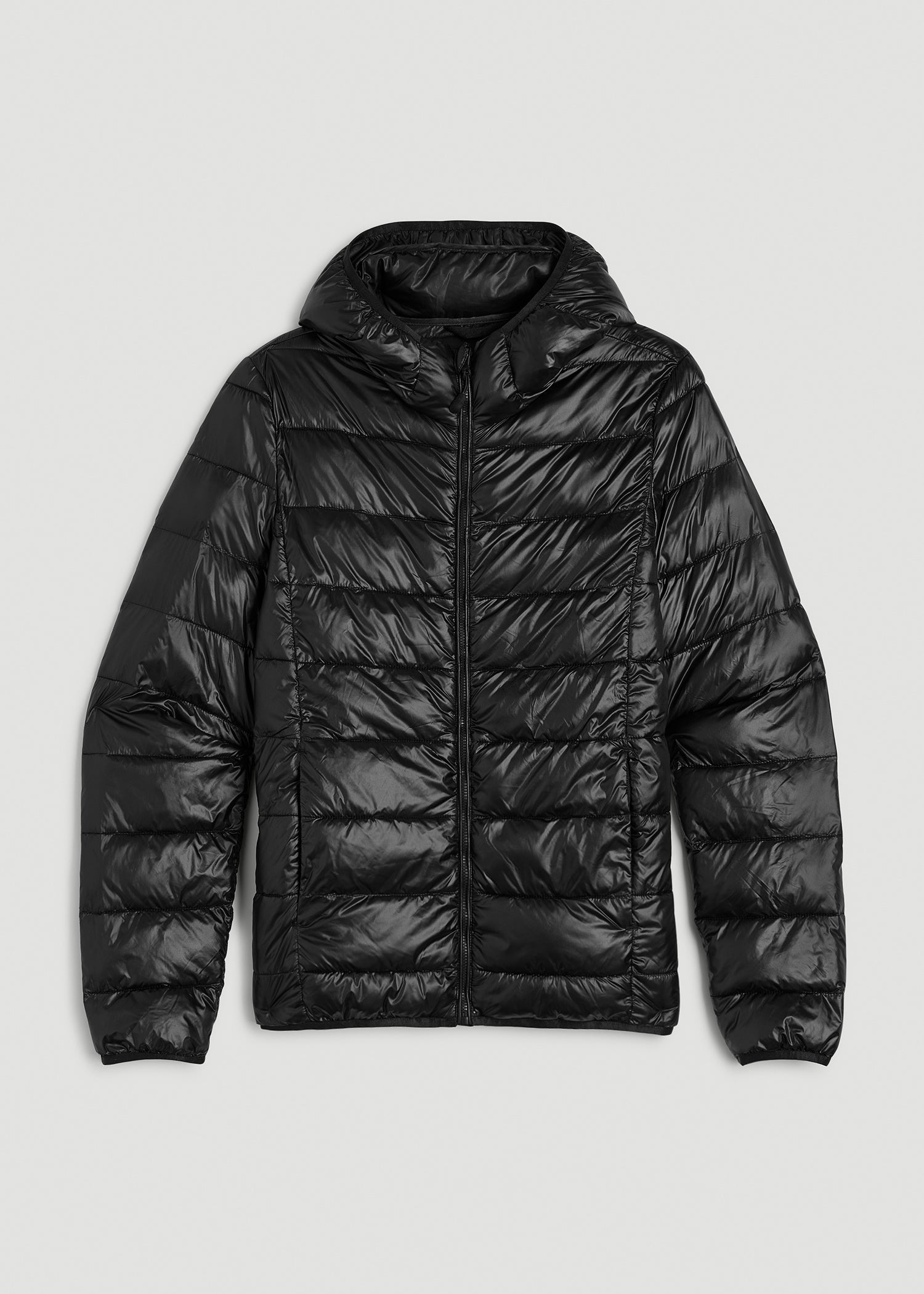 American Tall Online | Packable Short Puffer Jacket for Tall Women in Glossy Black