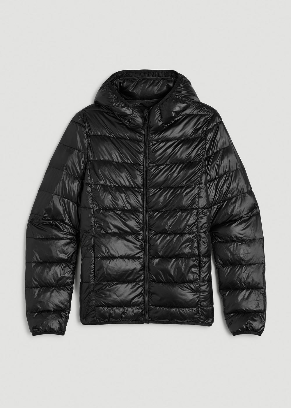 American Tall Online | Packable Short Puffer Jacket for Tall Women in Glossy Black
