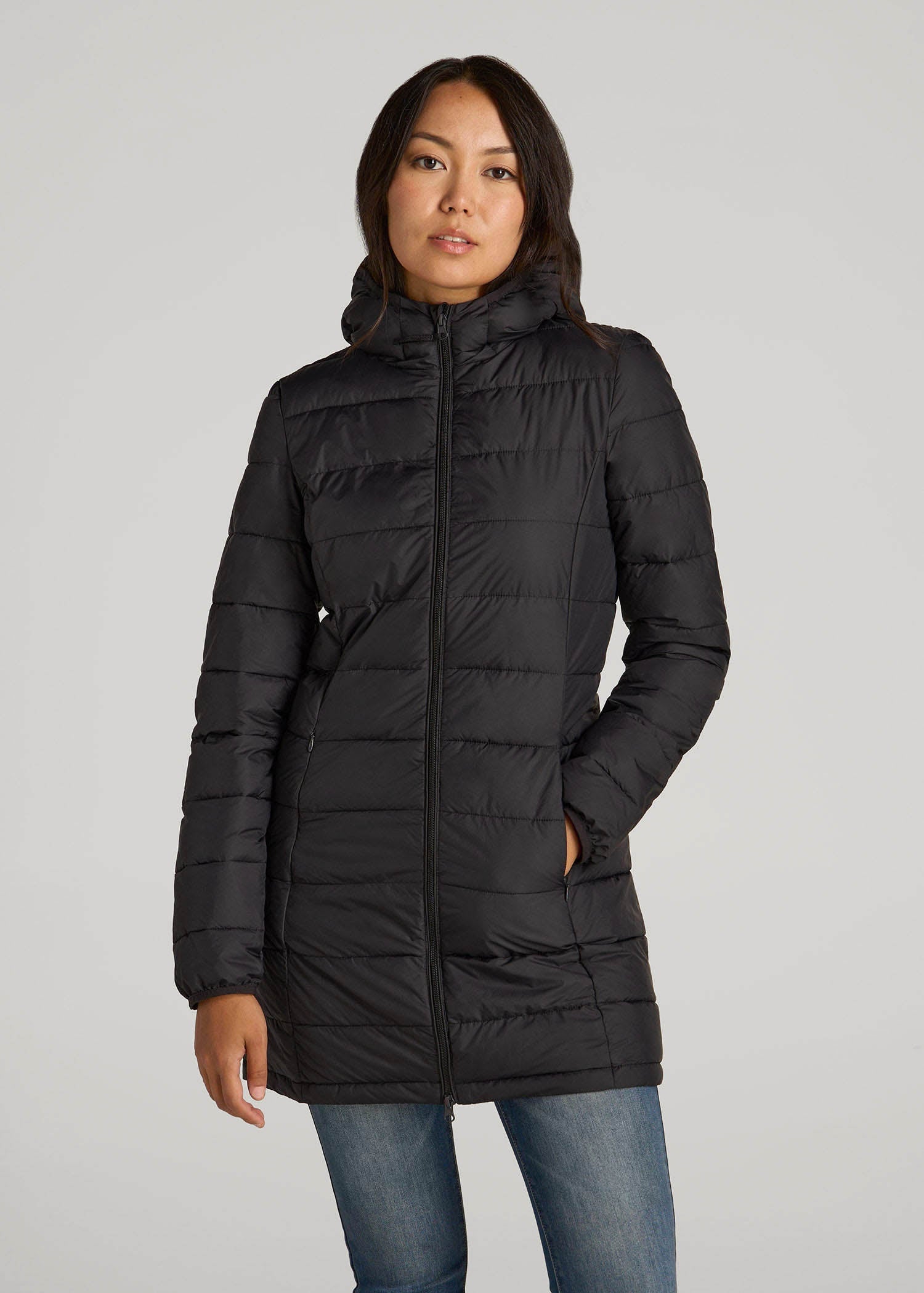 American Tall Sale | Packable Puffer Jacket for Tall Women in Black