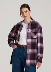 American Tall Outlet | Flannel Shacket for Tall Women in Tawny Port Plaid
