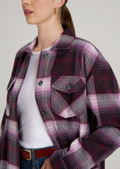 American Tall Outlet | Flannel Shacket for Tall Women in Tawny Port Plaid