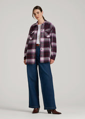 American Tall Outlet | Flannel Shacket for Tall Women in Tawny Port Plaid