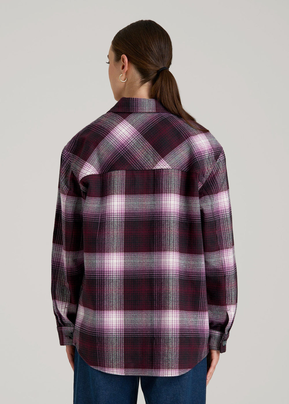 American Tall Outlet | Flannel Shacket for Tall Women in Tawny Port Plaid