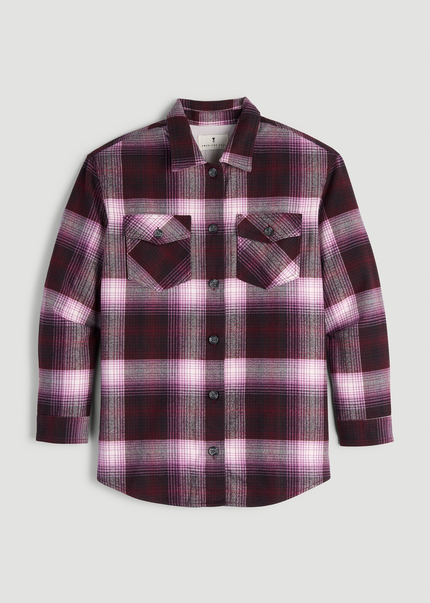 American Tall Outlet | Flannel Shacket for Tall Women in Tawny Port Plaid
