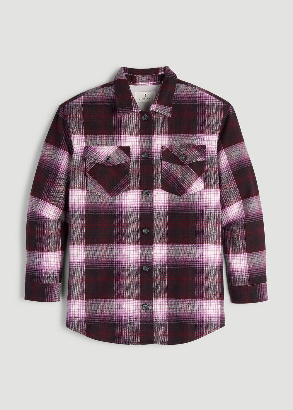 American Tall Outlet | Flannel Shacket for Tall Women in Tawny Port Plaid