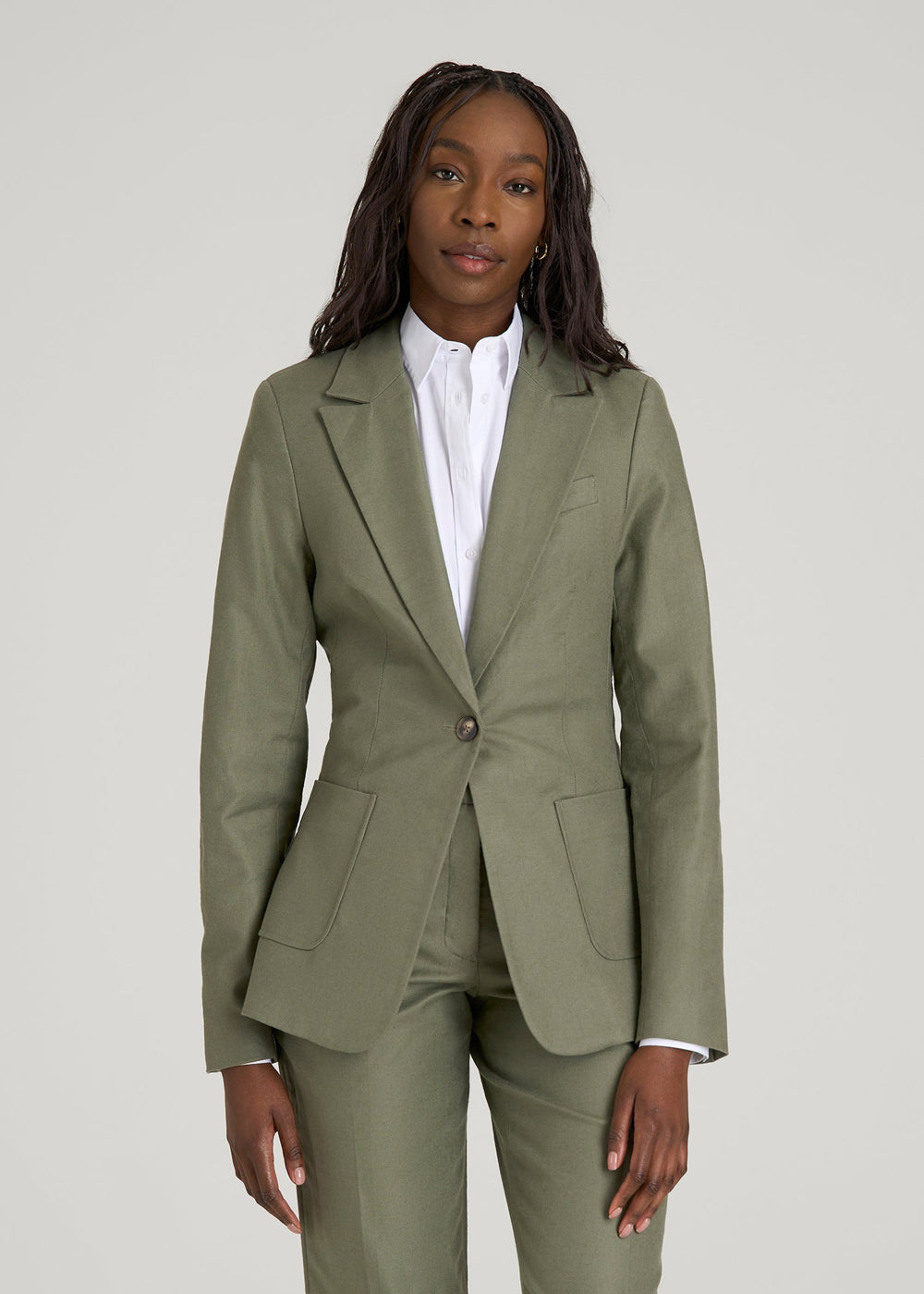 American Tall Online Shop | Slim Fit Linen Blend Blazer for Tall Women in Olive