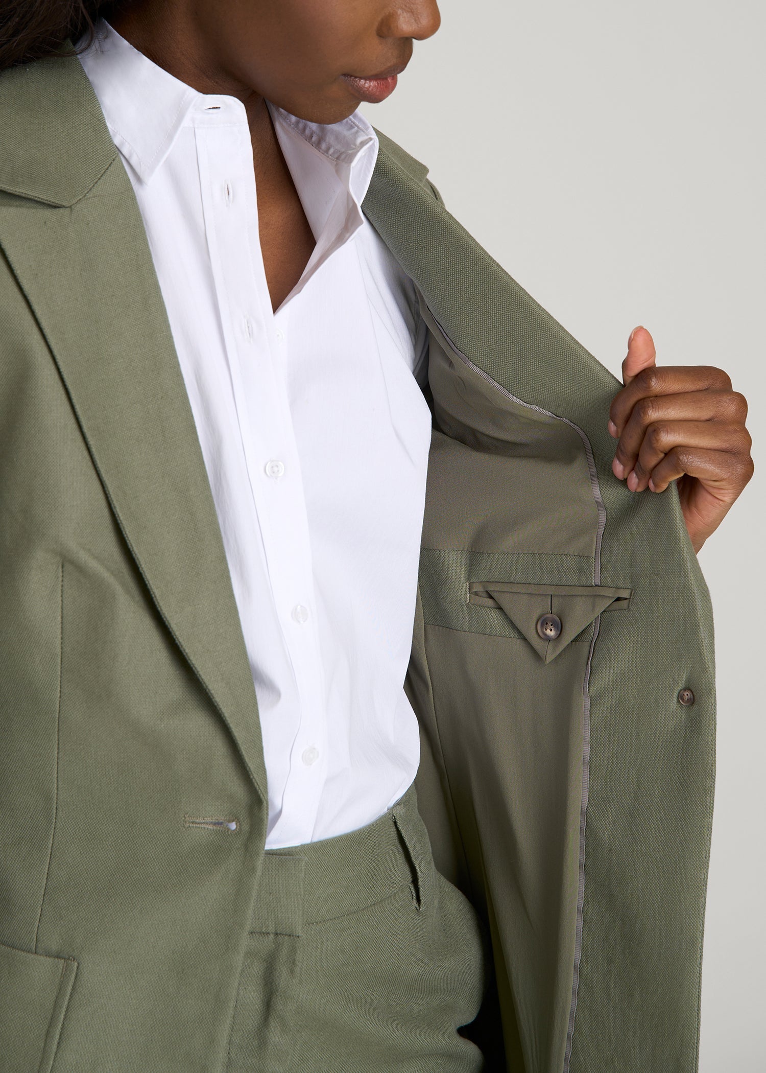 American Tall Online Shop | Slim Fit Linen Blend Blazer for Tall Women in Olive