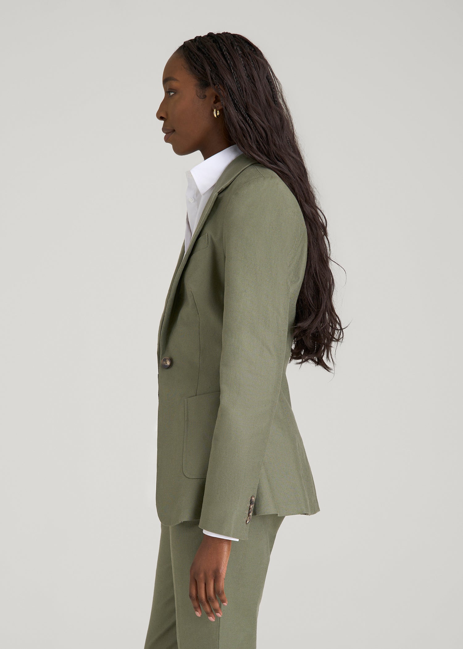 American Tall Online Shop | Slim Fit Linen Blend Blazer for Tall Women in Olive