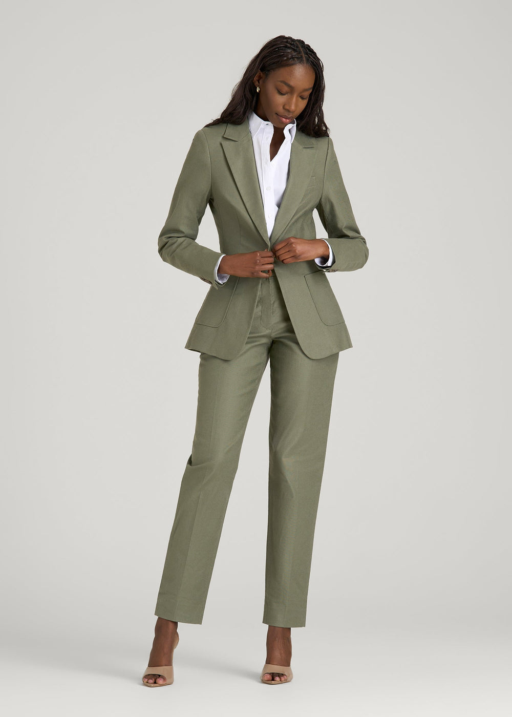 American Tall Online Shop | Slim Fit Linen Blend Blazer for Tall Women in Olive