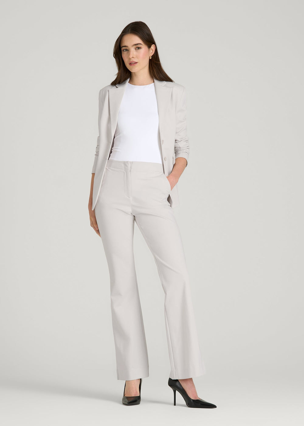 American Tall Discount | Freedom Flex Two-Button Slim-Fit Blazer for Tall Women in White Sand