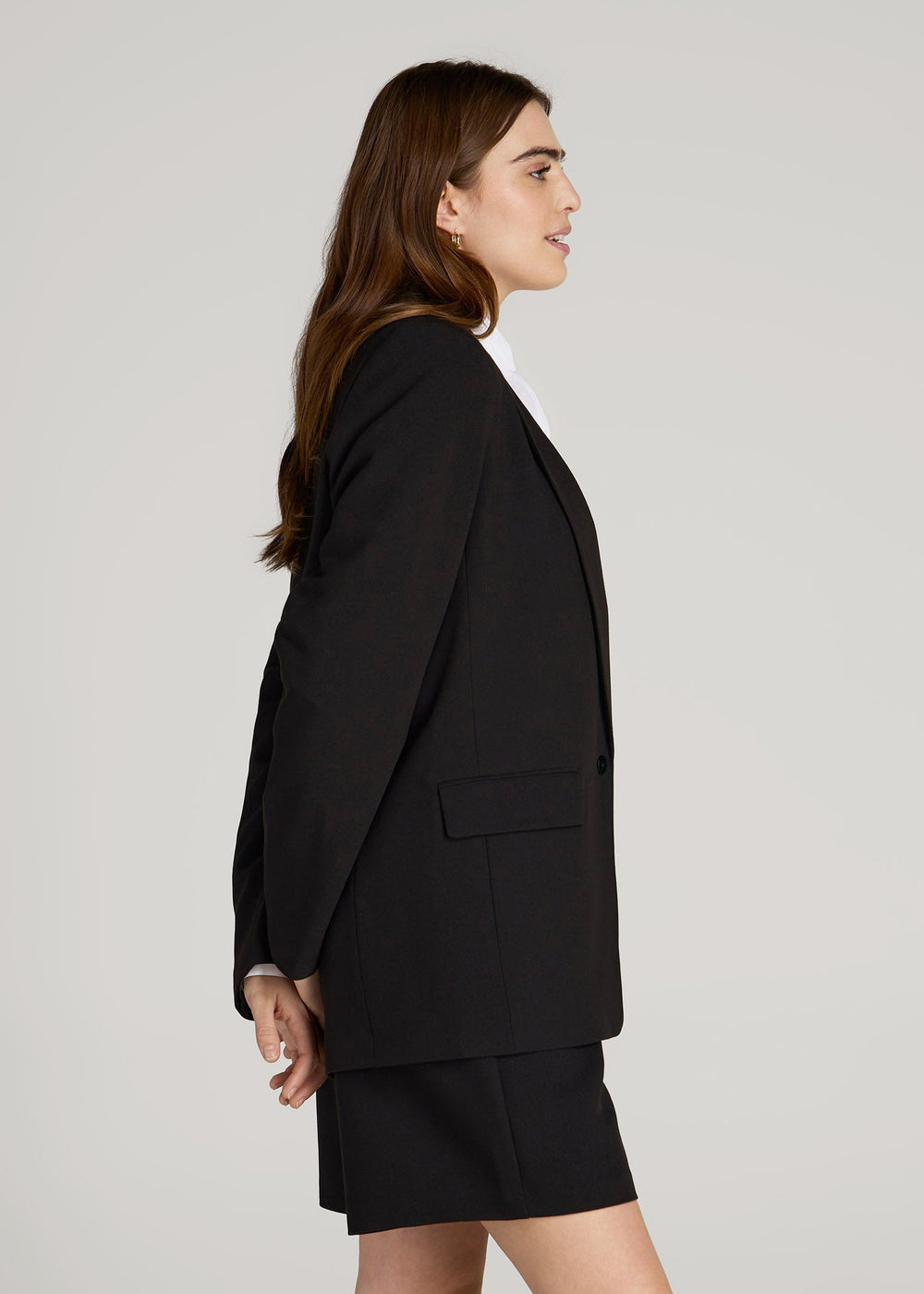 American Tall Sale | Boyfriend Fit Single-Button Blazer for Tall Women in Black