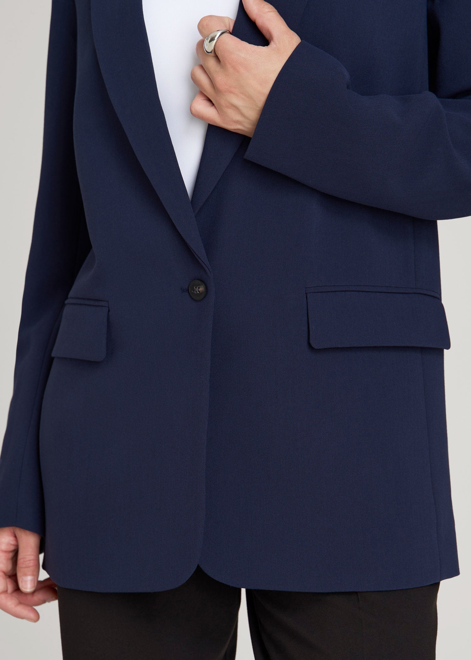 American Tall Outlet | Boyfriend Fit Single-Button Blazer for Tall Women in Navy