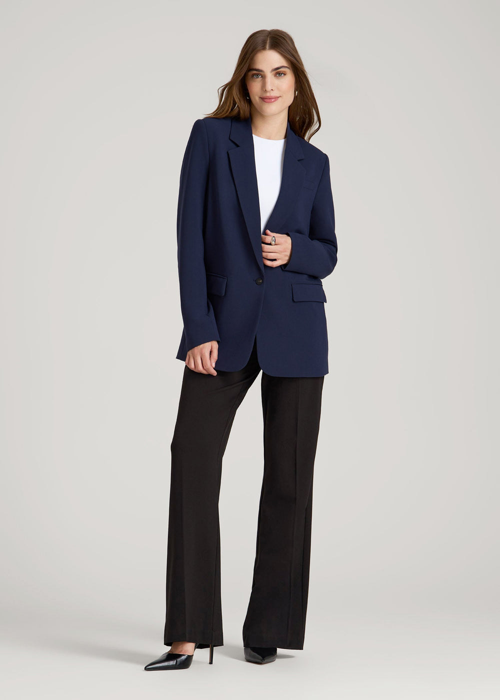 American Tall Outlet | Boyfriend Fit Single-Button Blazer for Tall Women in Navy