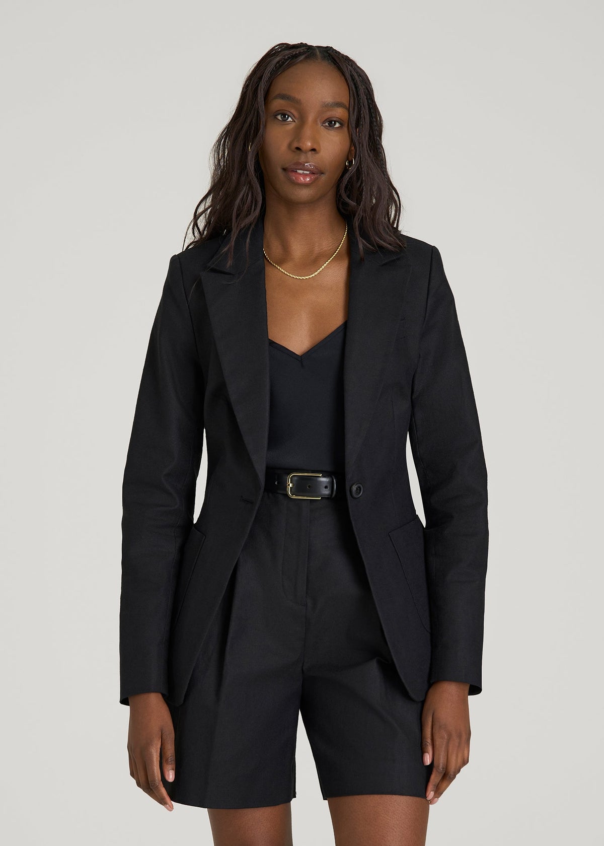 American Tall Online Shop | Slim Fit Linen Blend Blazer for Tall Women in Black