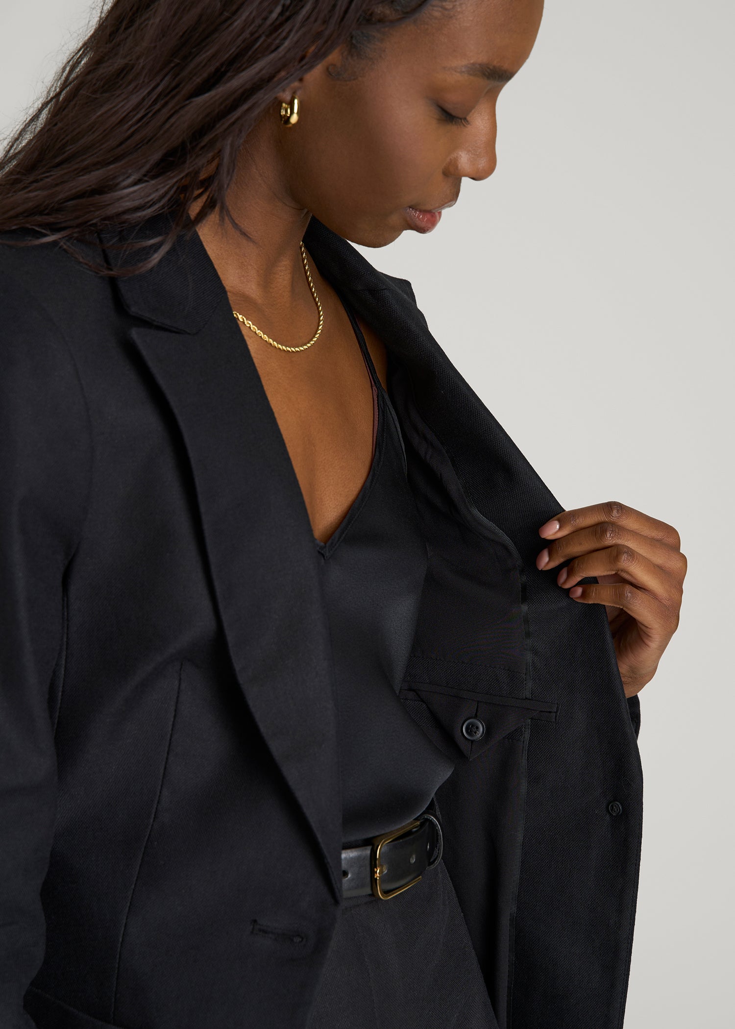 American Tall Online Shop | Slim Fit Linen Blend Blazer for Tall Women in Black