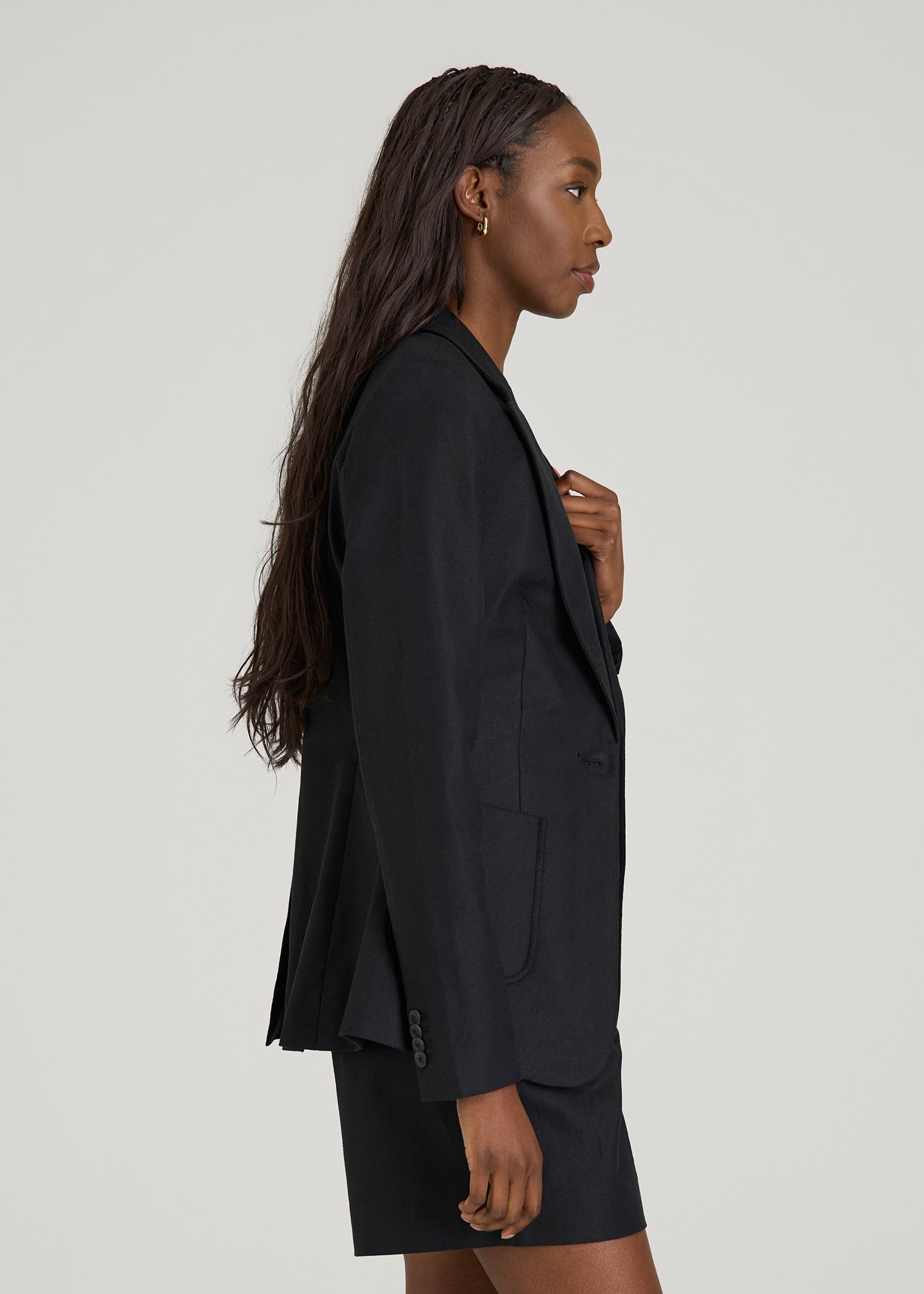 American Tall Online Shop | Slim Fit Linen Blend Blazer for Tall Women in Black